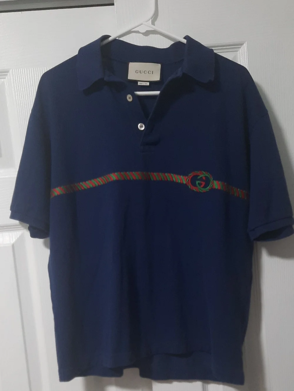 Gucci Navy Polo with Signature Red-Green Stripe